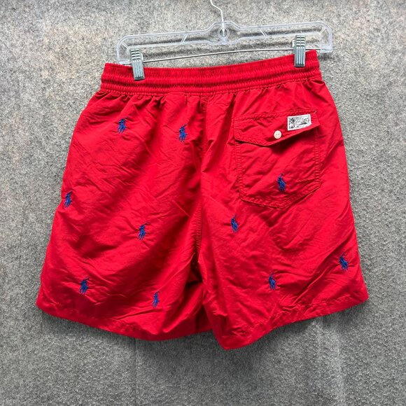 Polo Ralph Lauren Swim Trunks Men Medium Red Blue Pony Embroidered Lined AOP - Picture 2 of 10